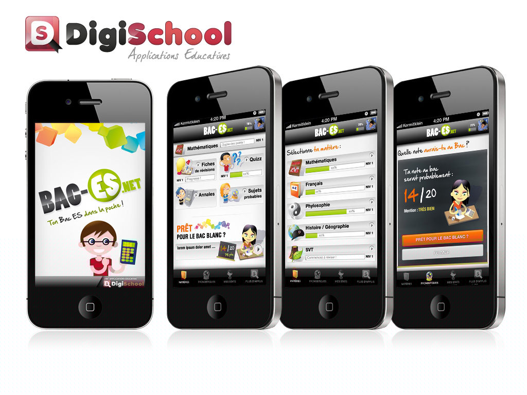 Design de l'application Digischool sur iPhone & Android